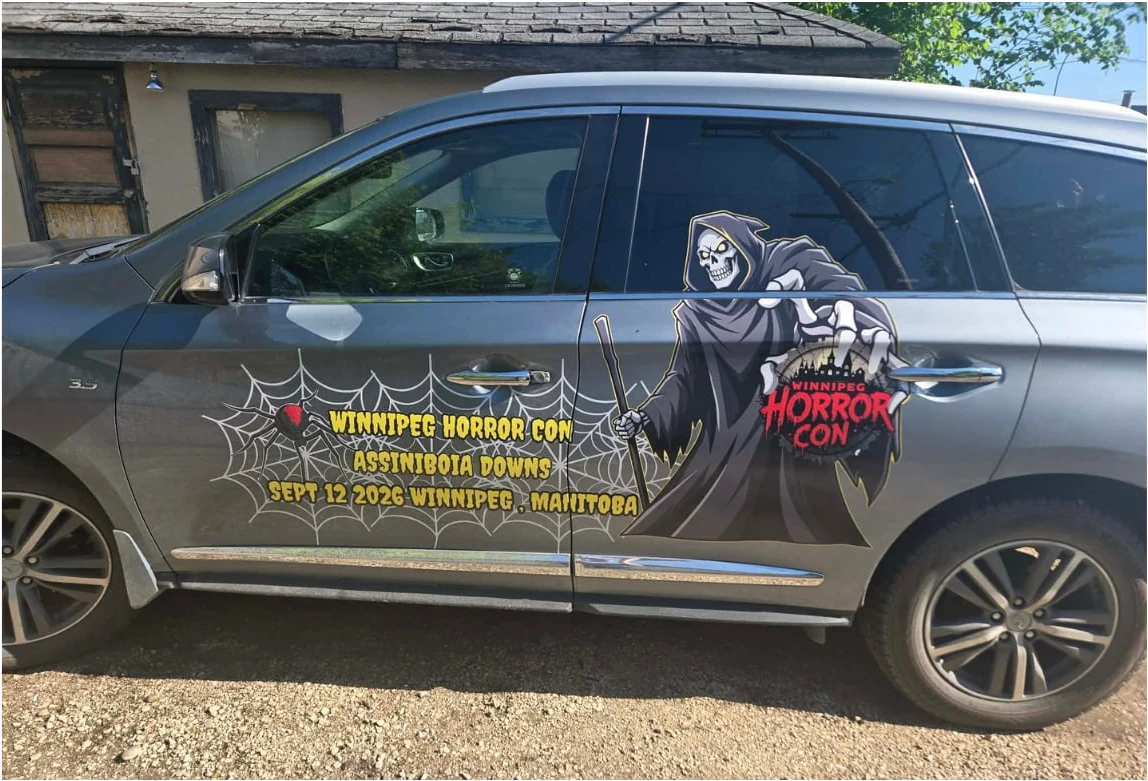 Winnipeg Horror Con promotional car parked outdoors